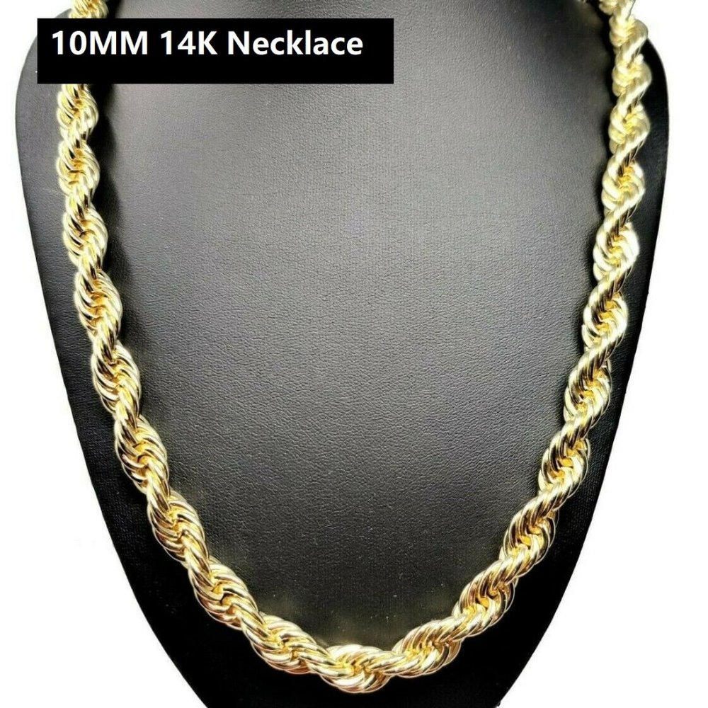 Mens 24" New 14k Gold Plated  10m Thick Rope Chain - Picture 6 of 8
